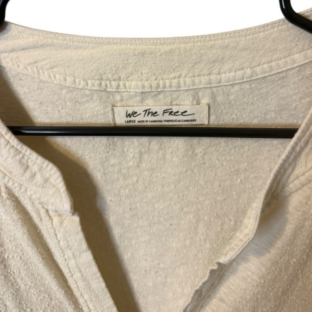 We The Free Linen Button Front 3/4 Sleeve Oversized Blouse Large Ivory - Picture 6 of 8